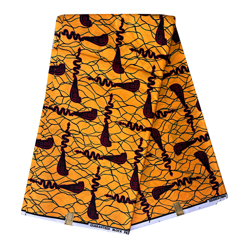 African Wax Print Fabric ( Ankara) - Orange / Red