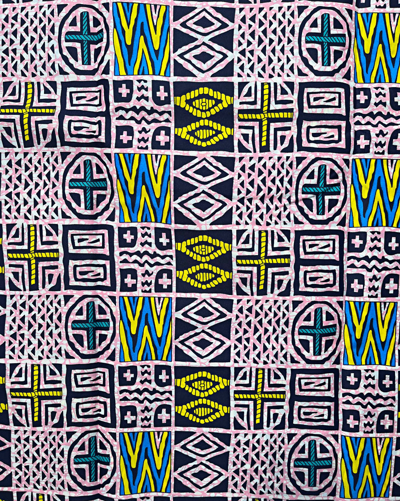 Atoghu Bangangte African Wax Print Fabric - Blue / Pink / Yellow