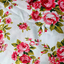 Peony Floral Satin Silk Print Fabric - Pink / White / Green - Afrilege