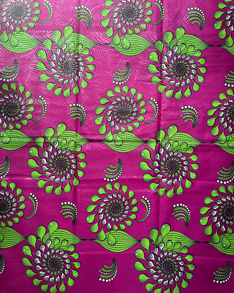 African Wax Print Fabric (Ankara) - Pink / Lime Green