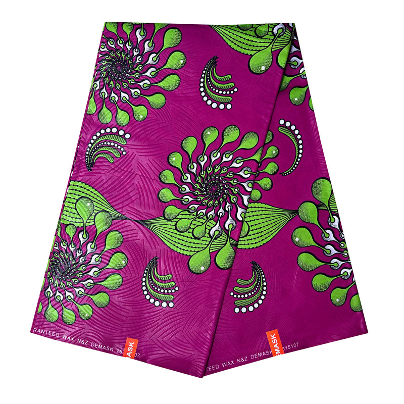 African Wax Print Fabric (Ankara) - Pink / Lime Green