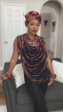 Carol Navy African Print 24 Strands Statement Rope