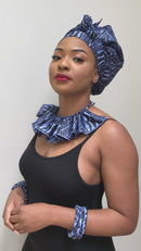 Ndop Navy Bamileke African Print Fabric Ankara Skirt Jewelry Set (Necklace - Bracelets - Earrings)