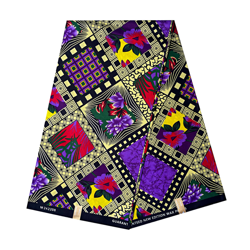 African Wax Print Fabric (Ankara) - Purple / Yellow