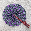 African Print Circle Foldable Handheld Fan - Purple / Gray - Afrilege