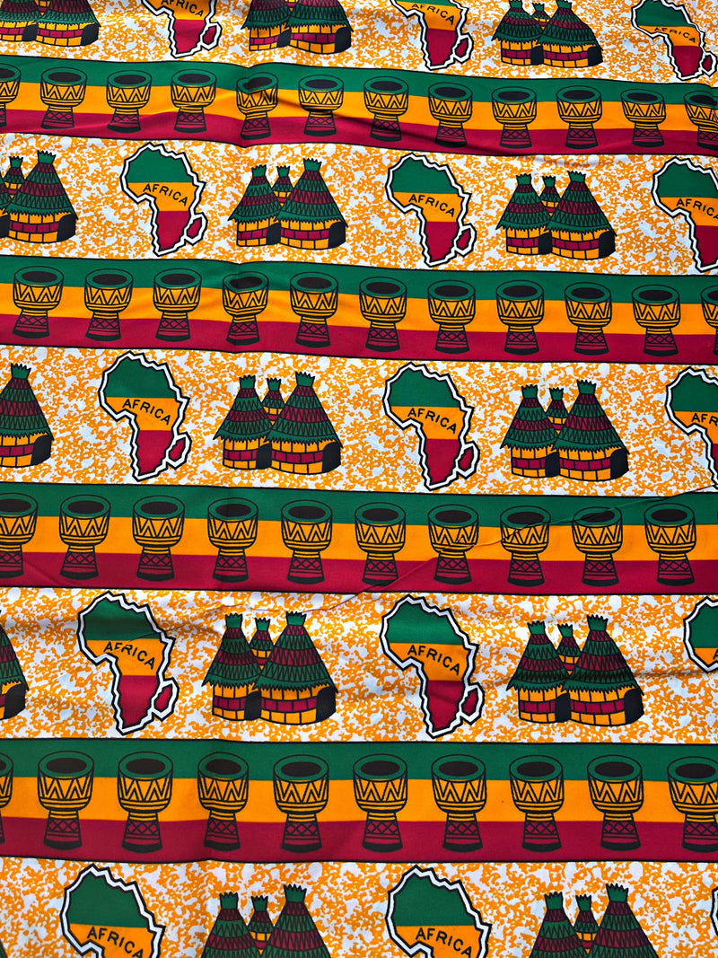 Reggae style African Wax Print Fabric (Ankara) - Orange