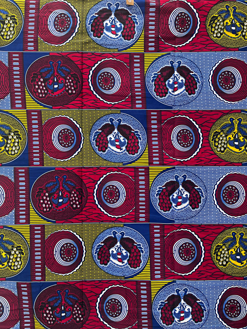 African Wax Print Fabric by The Yard - Red / Yellow