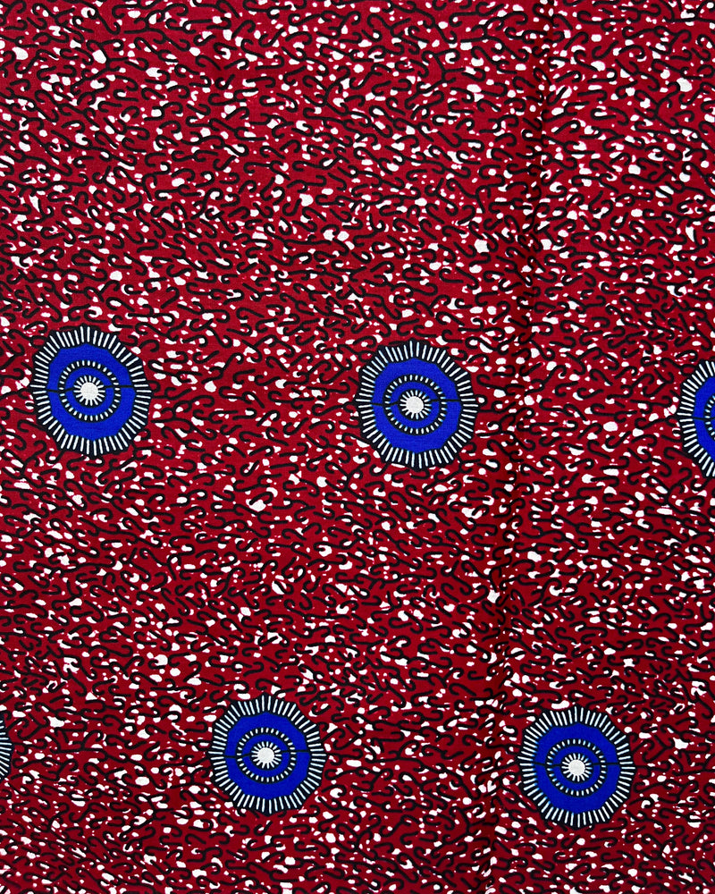 African Wax Print Fabric by The Yard - Red / Blue