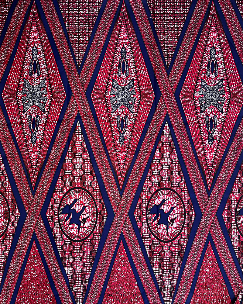 African Wax Print Fabric (Ankara) - Red / Blue