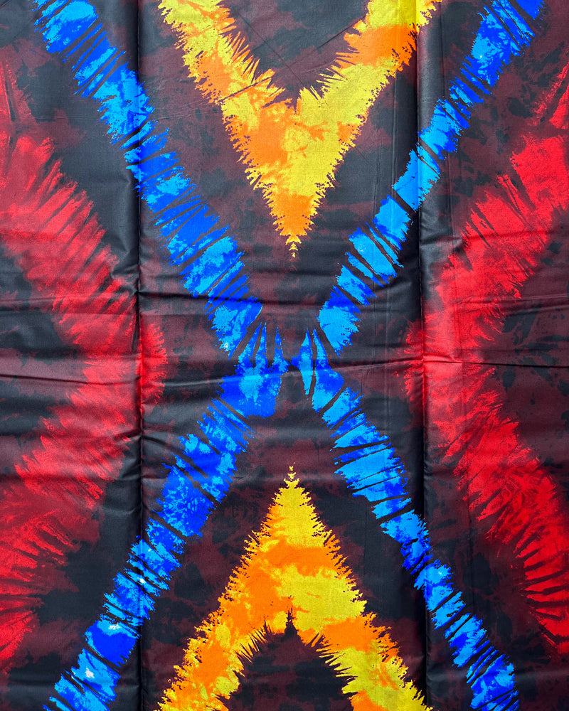 African Wax Print Tie Dye Fabric ( Ankara) - Blue / Maroon / Yellow