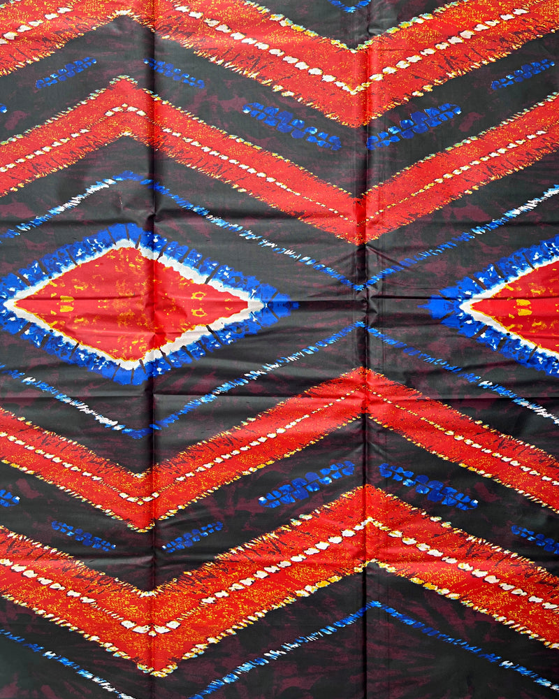 African Wax Print Tie Dye Fabric ( Ankara) - Red / Blue