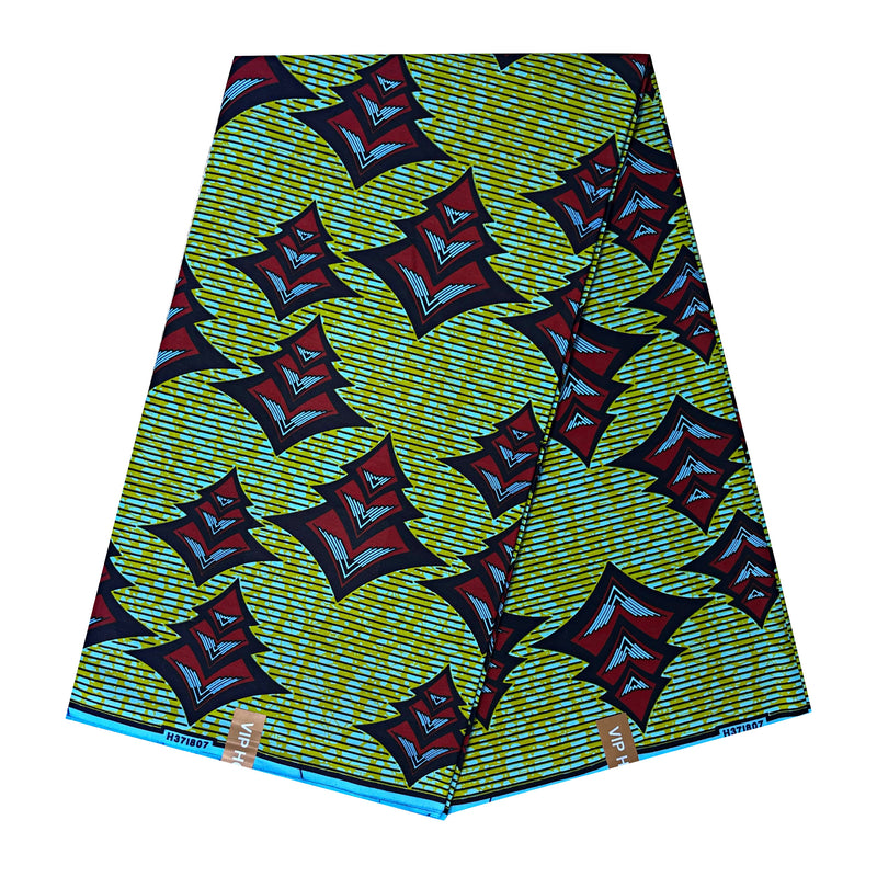 African Wax Print Fabric by The Yard - Green / Red