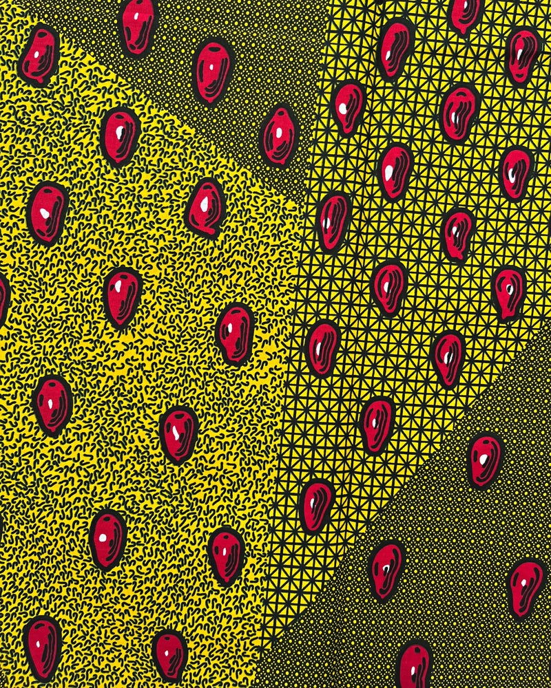 African Wax Print Fabric by The Yard - Lime Green / Red