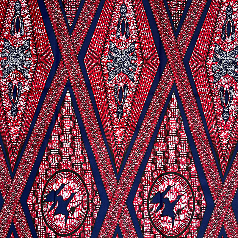 African Wax Print Fabric (Ankara) - Red / Blue