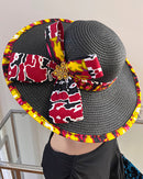 Carmela African Print Straw Church Sun Hat - Black - Afrilege