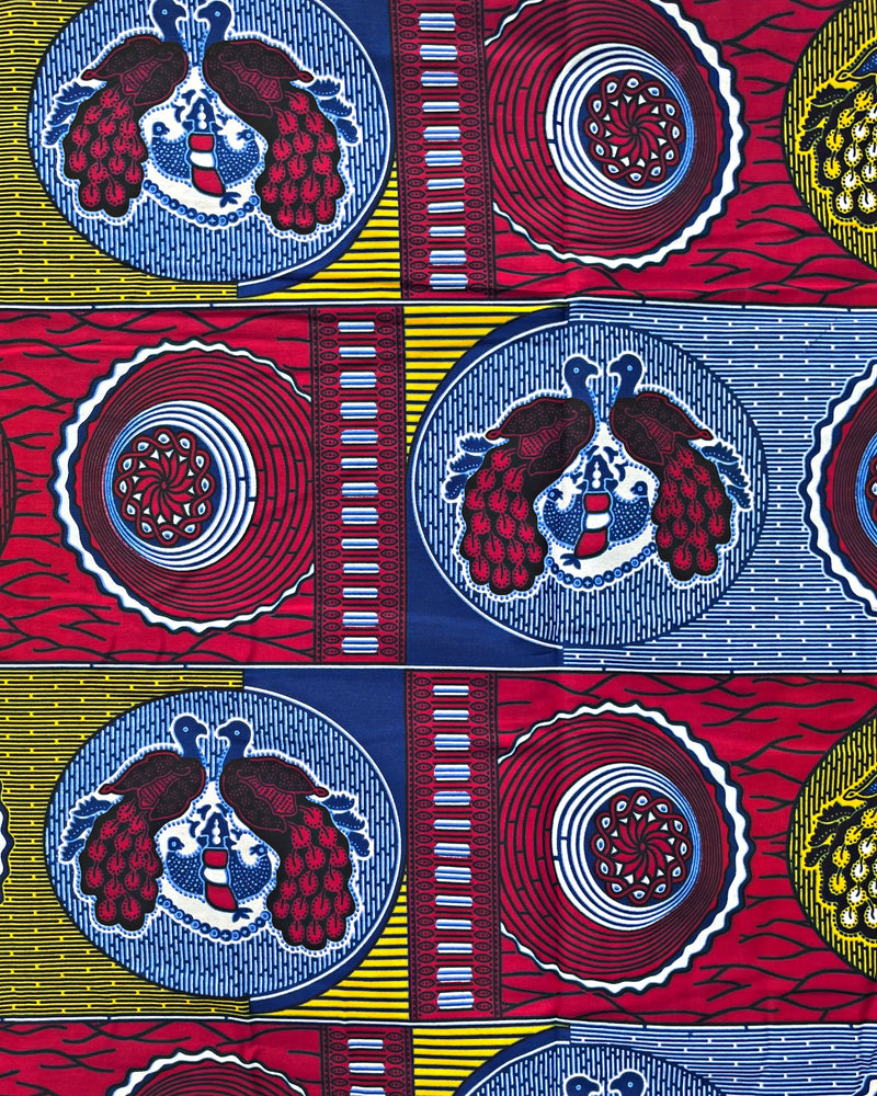 African Wax Print Fabric by The Yard - Red / Yellow