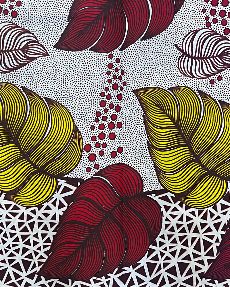 African Wax Print Fabric ( Ankara) - White / Red / Yellow