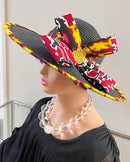 Carmela African Print Straw Church Sun Hat - Black - Afrilege