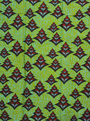African Wax Print Fabric by The Yard - Green / Red - Afrilege