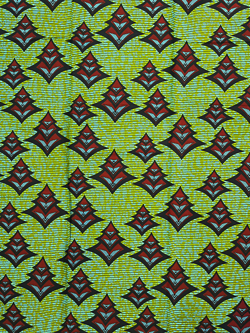 African Wax Print Fabric by The Yard - Green / Red