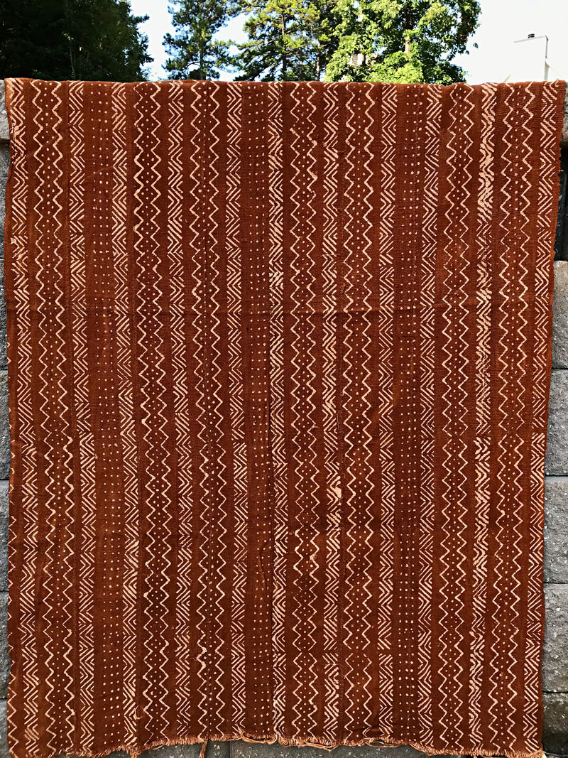 African Handmade Bogolan Mud cloth fabric - Rust / White - Afrilege