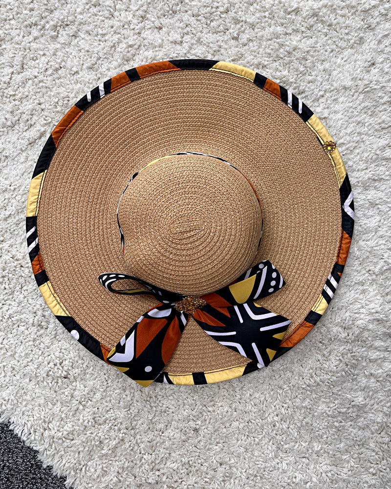 Bogolan African Print Straw Church Sun Hat