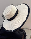 Straw Church Sun Hat - Beige / White