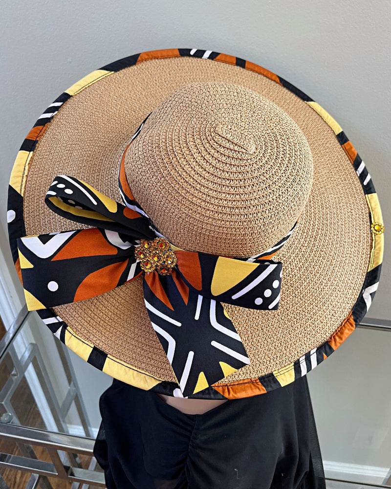 Bogolan African Print Straw Church Sun Hat