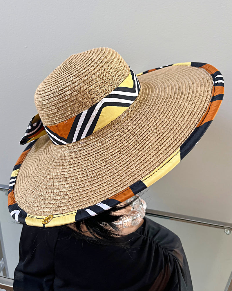 Bogolan African Print Straw Church Sun Hat