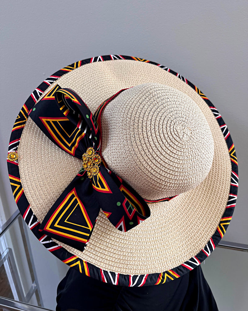 Toghu African Print Straw Church Sun Hat - Tan