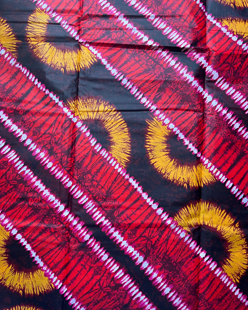 African Wax Print Tie Dye Fabric ( Ankara) - Red / Orange