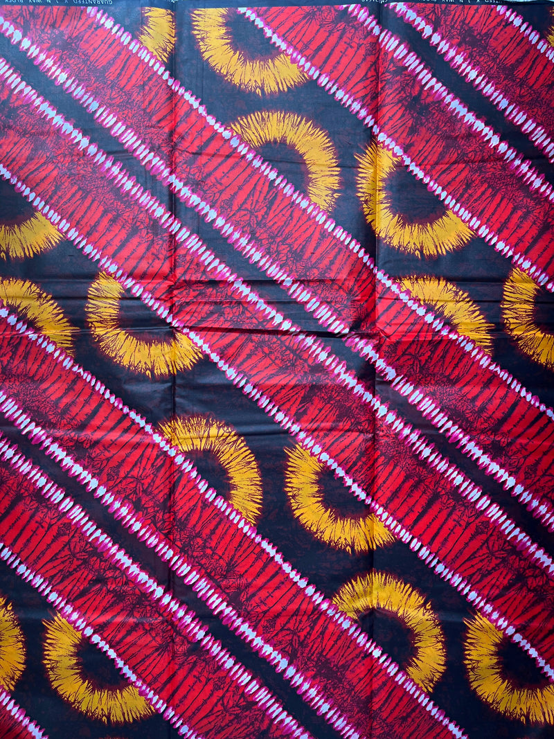 African Wax Print Tie Dye Fabric ( Ankara) - Red / Orange