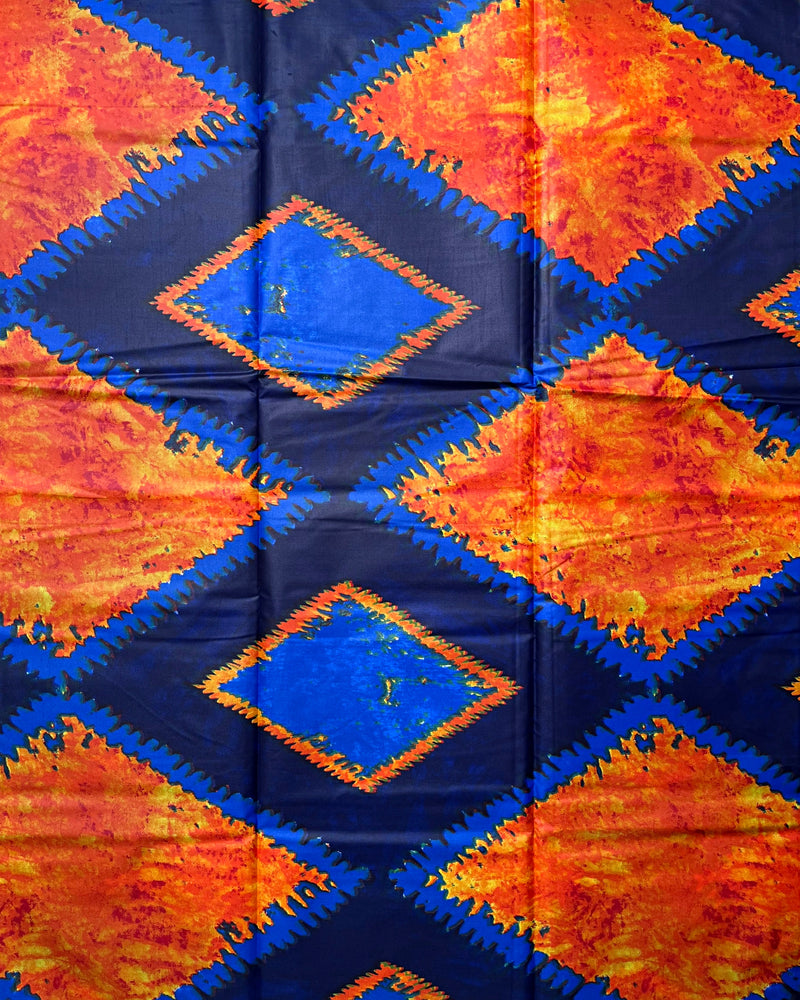 African Wax Print Tie Dye Fabric ( Ankara) - Blue / Orange