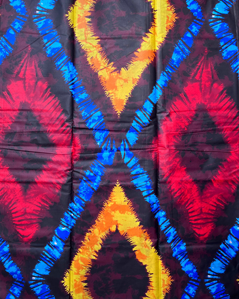 African Wax Print Tie Dye Fabric ( Ankara) - Blue / Maroon / Yellow