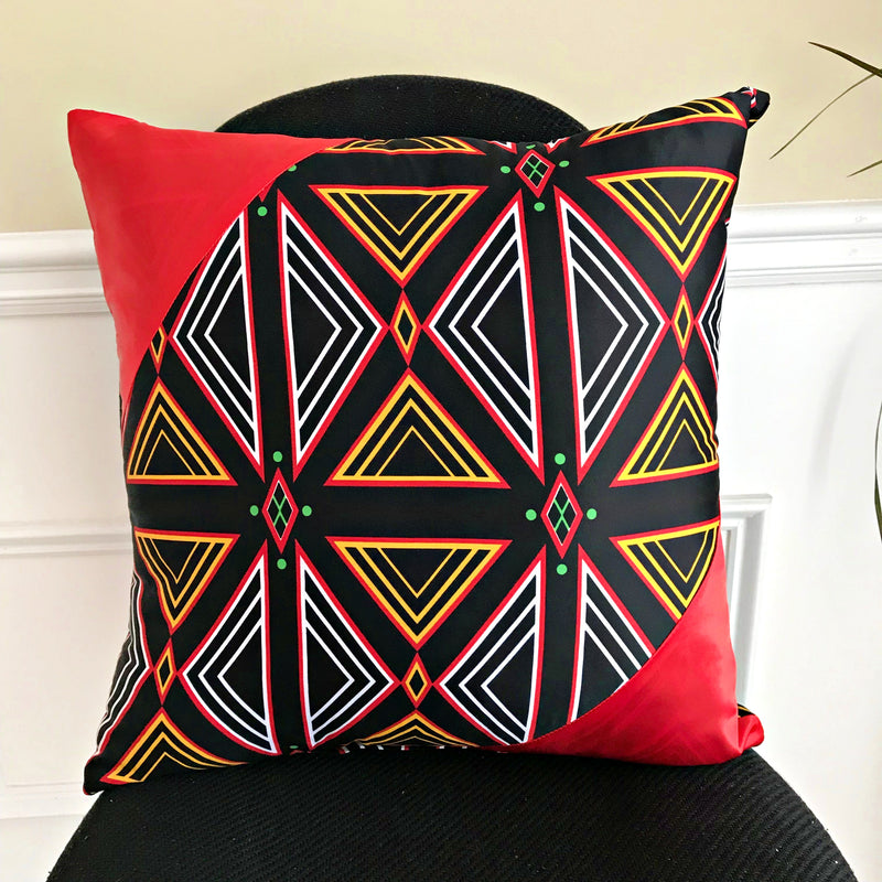 Toghu African Print Decorative Pillow cover - Red / Black / White - Afrilege