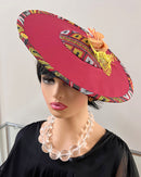 Toghu Fascinator Flat Derby Hat - Black / Burgundy
