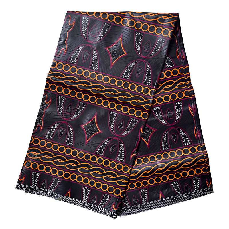 Toghu African Wax Print Ankara Fabric - Black/ Burgundy / Orange - Afrilege