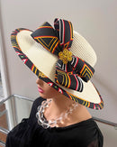 Toghu African Print Straw Church Sun Hat - Tan - Afrilege