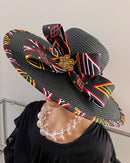 Toghu African Print Straw Church Sun Hat - Black - Afrilege