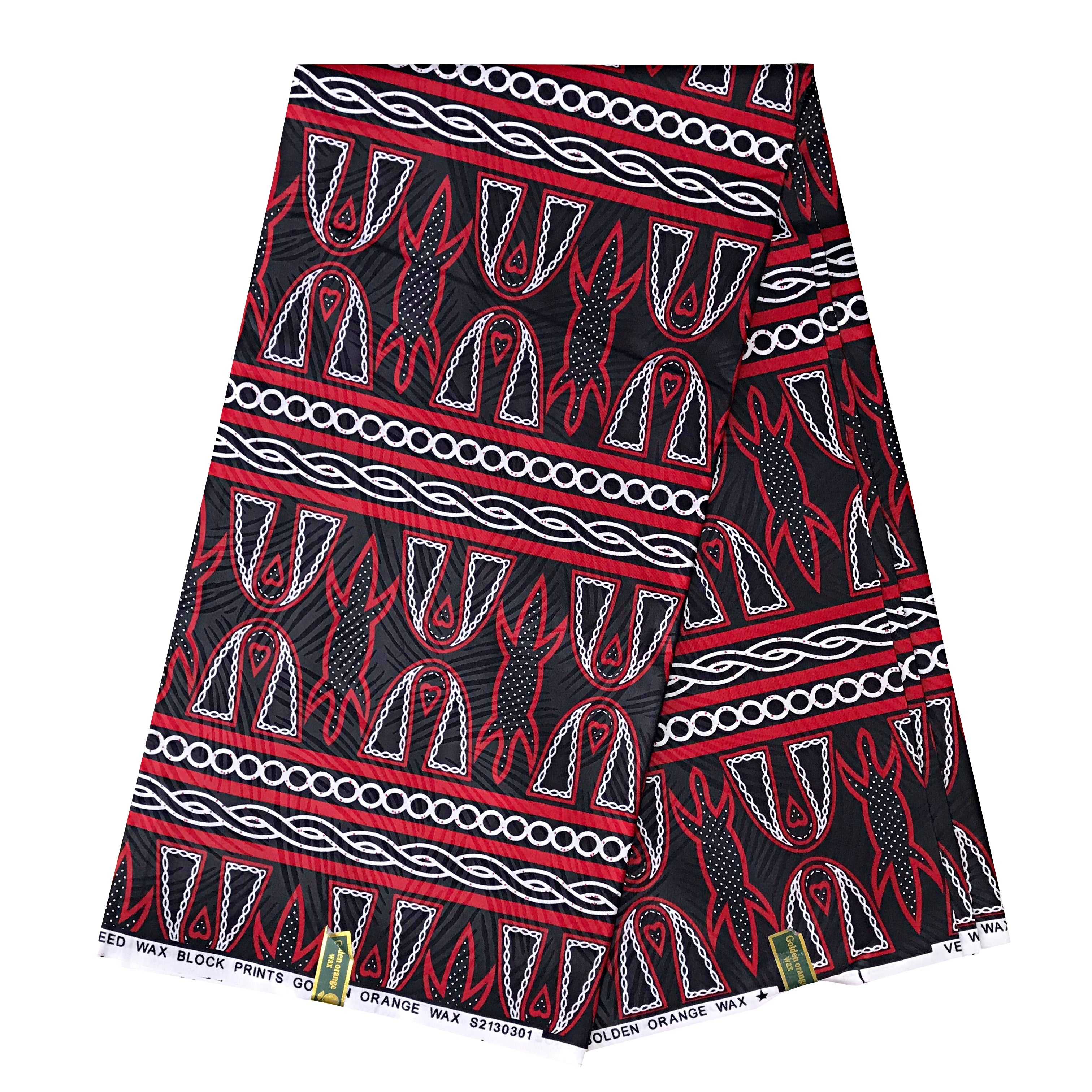 Toghu African Print Fabric by The Yard - Red / Black/ White | Afrilege