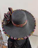 Toghu African Print Straw Church Sun Hat - Black - Afrilege