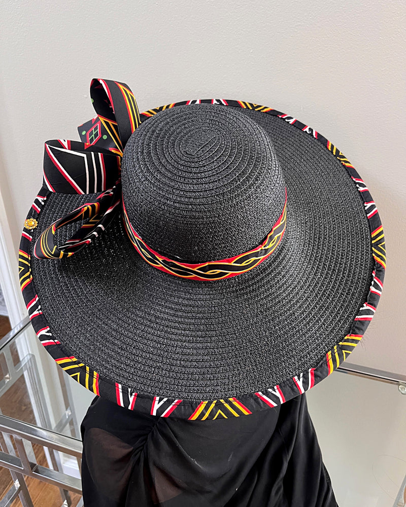 Toghu African Print Straw Church Sun Hat - Black