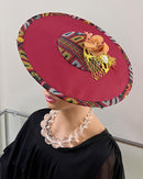 Toghu Fascinator Flat Derby Hat - Black / Burgundy