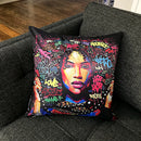 Urban African Woman Painting Pillow Cover - Orange / Multicolor - Afrilege
