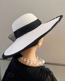 Straw Church Sun Hat - Beige / White