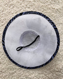 Navy Ndop Fascinator Flat Derby Hat - White / Navy Blue