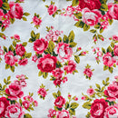 Peony Floral Satin Silk Print Fabric - Pink / White / Green - Afrilege