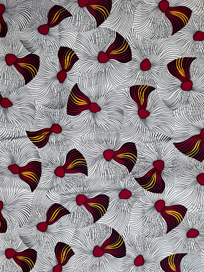 African Wax Print Fabric ( Ankara) - White / red / Orange