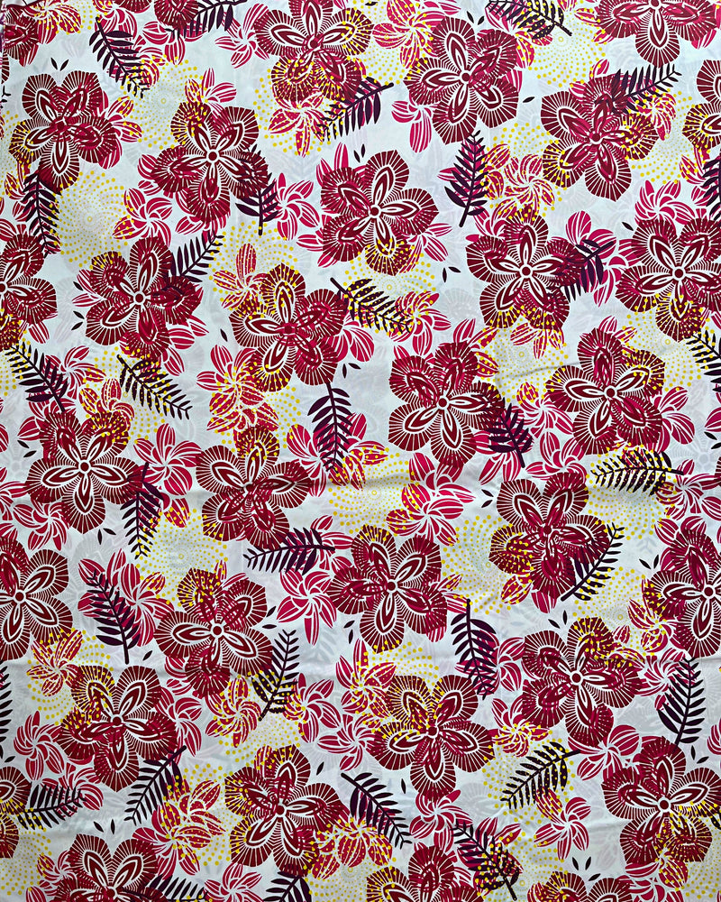 African Wax Print Fabric (Ankara) - White / Red / Gold