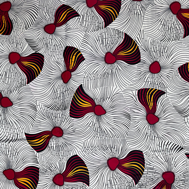 African Wax Print Fabric ( Ankara) - White / red / Orange